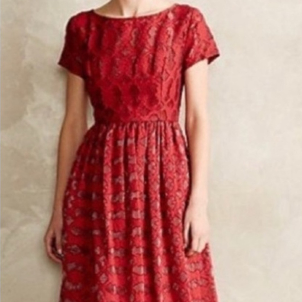 Anthropologie Moulinette Soeurs Red Fit and
Flare Dress